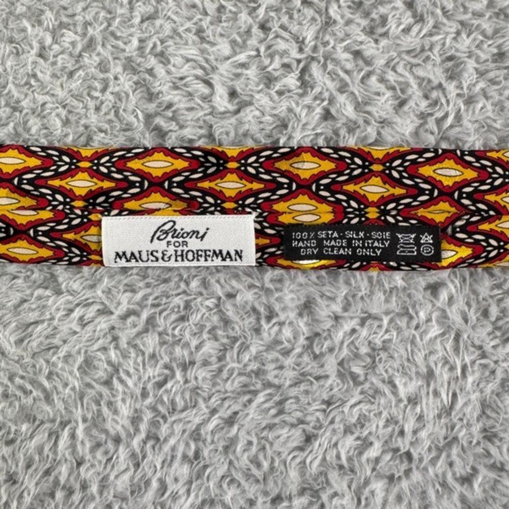 Brioni for Maus & Hoffman Mens Silk Tie Yellow Red Black Geometric Diamond Italy - Picture 5 of 5